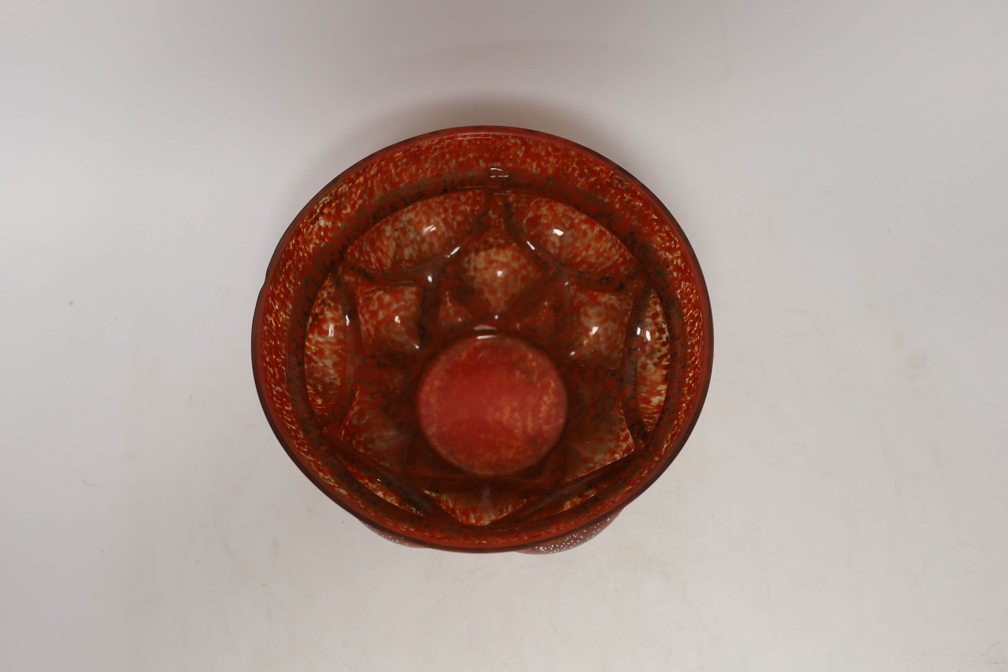 Andre Delatte (1887-1953), Nancy wrought iron bound glass bowl, 31.5cm diameter